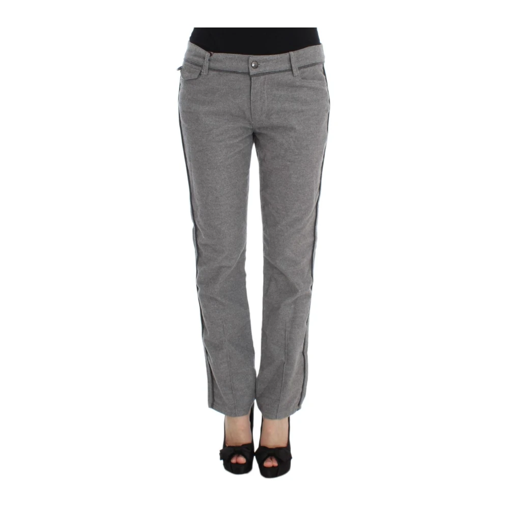 Ermanno Scervino Women's Gray Straight Trousers, M, Casual Cotton Trousers Side Stripe