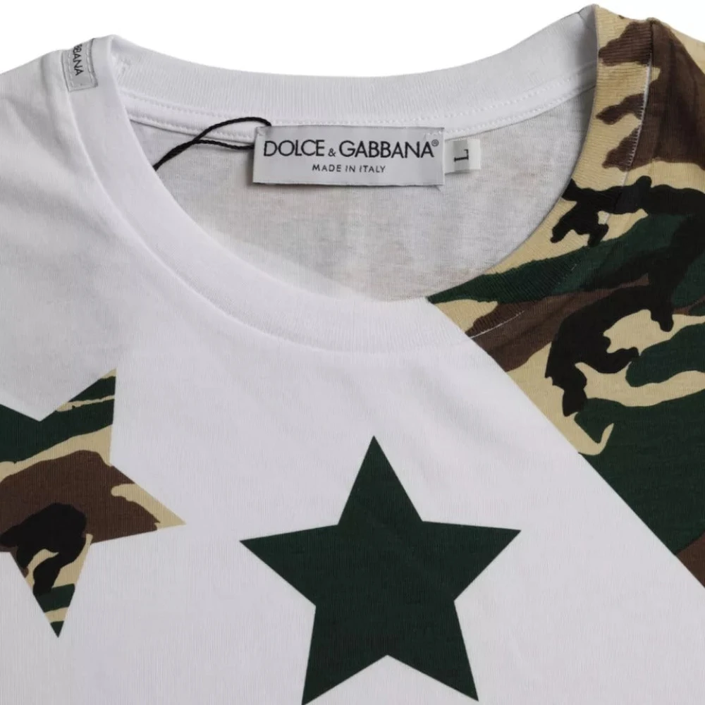 Dolce & Gabbana Camouflage Sterren Ronde Hals Heren T-Shirt White Heren