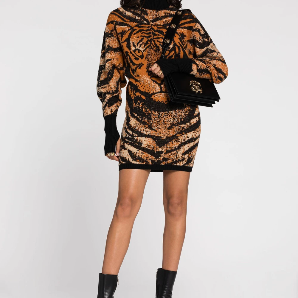 Roberto Cavalli Tijger Jacquard Trui Jurk Orange Dames
