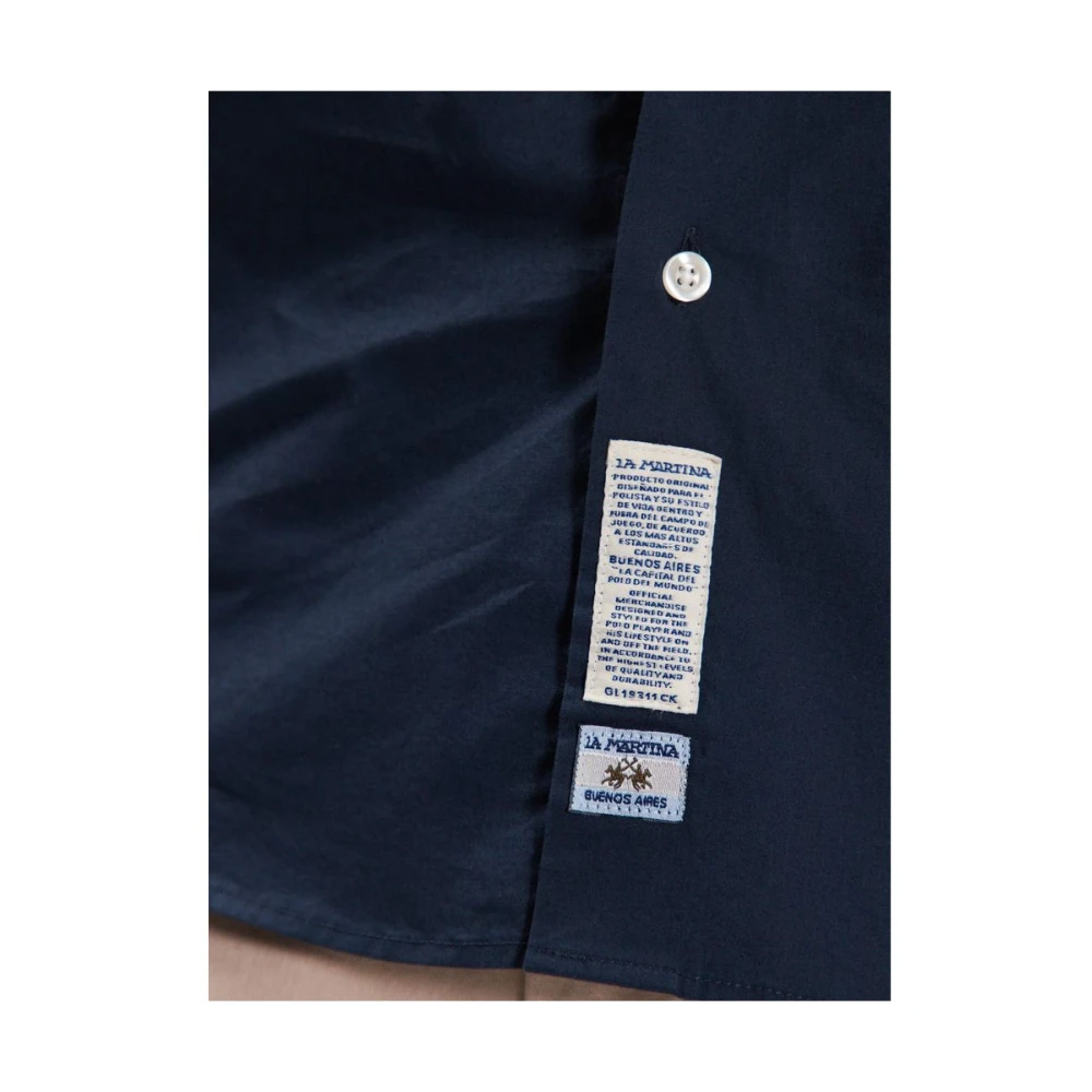 LA MARTINA Blauw Katoenen Overhemd met Borduursel Blue Heren