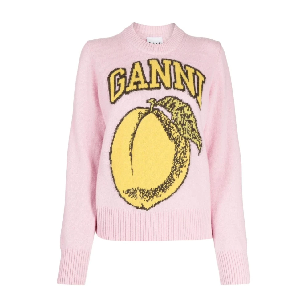Ganni Grafische O-Neck Pullover Pink Dames