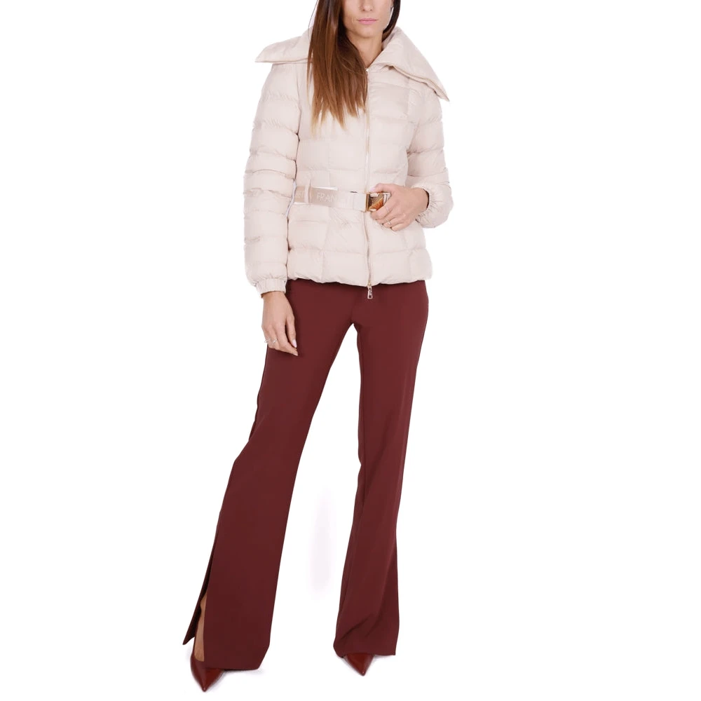 Elisabetta Franchi Korte gewatteerde jas met omslagkraag Beige Dames