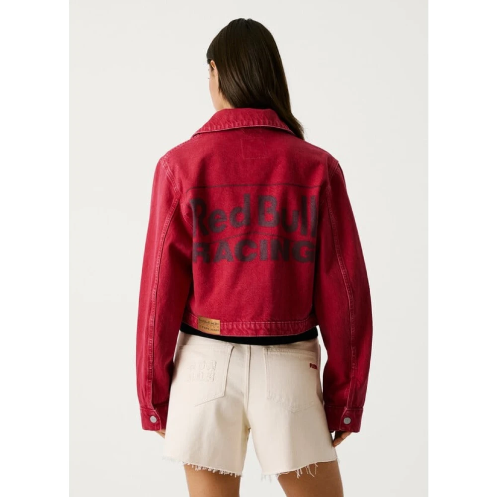 Pepe Jeans Logo Print Denim Jacket Regular Fit Red Dames