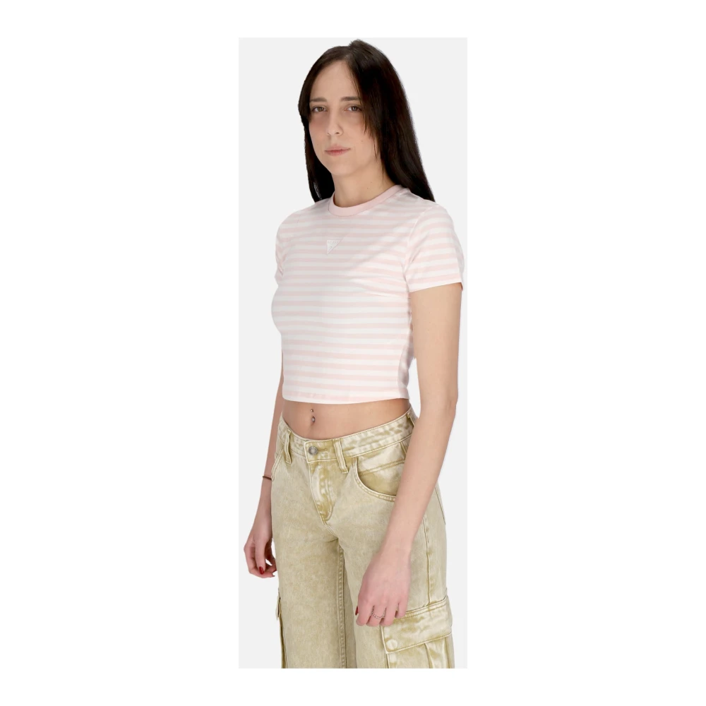 Guess Gestreepte Crop Tee Katoen Blush Multicolor Dames