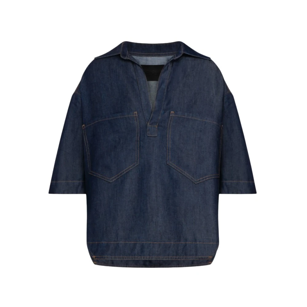 Dondup Women's Blue Blouses, M, Regular-Fit Rigid Lyocell Denim Shirt