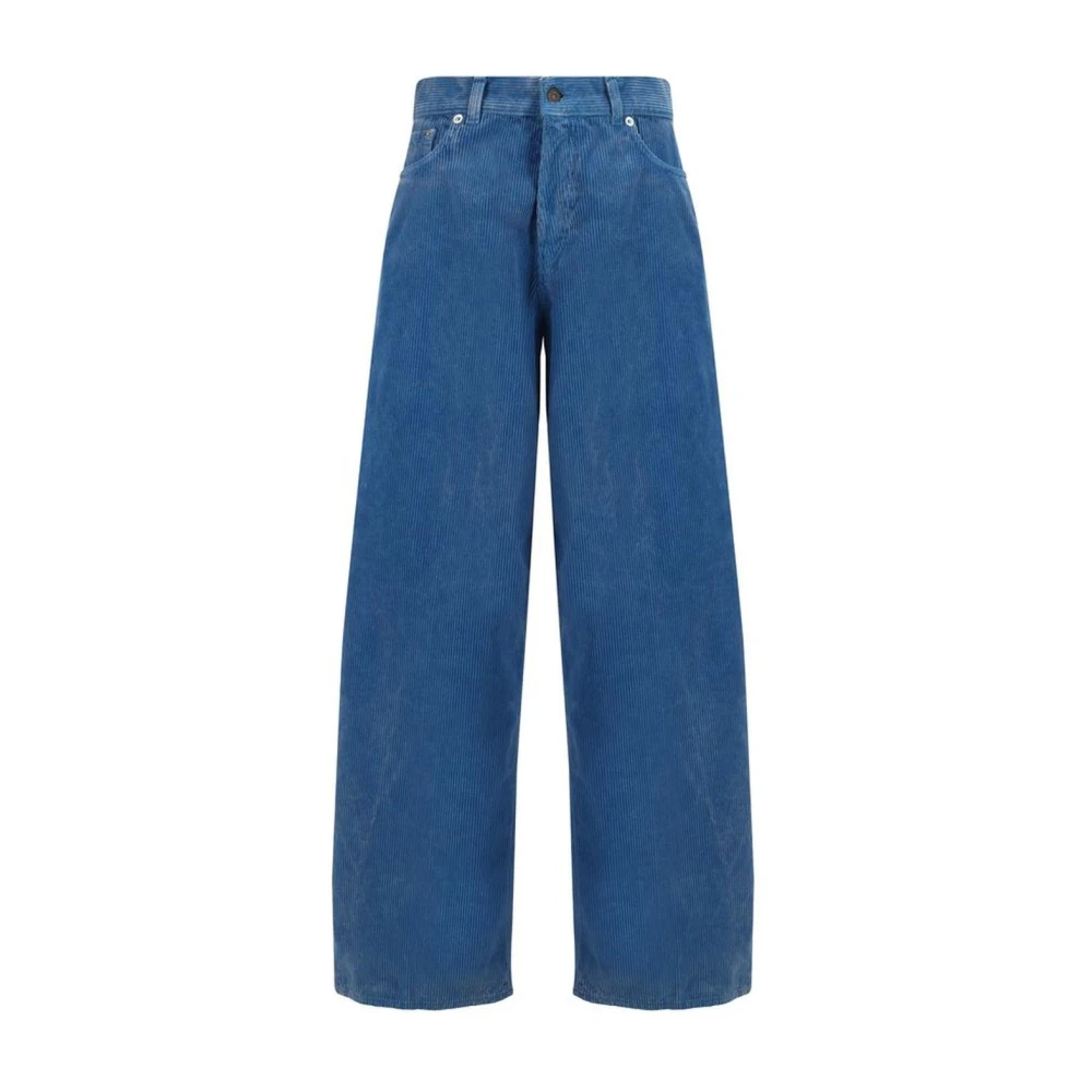 Haikure Corduroy Broek met Leren Patch Blue Dames