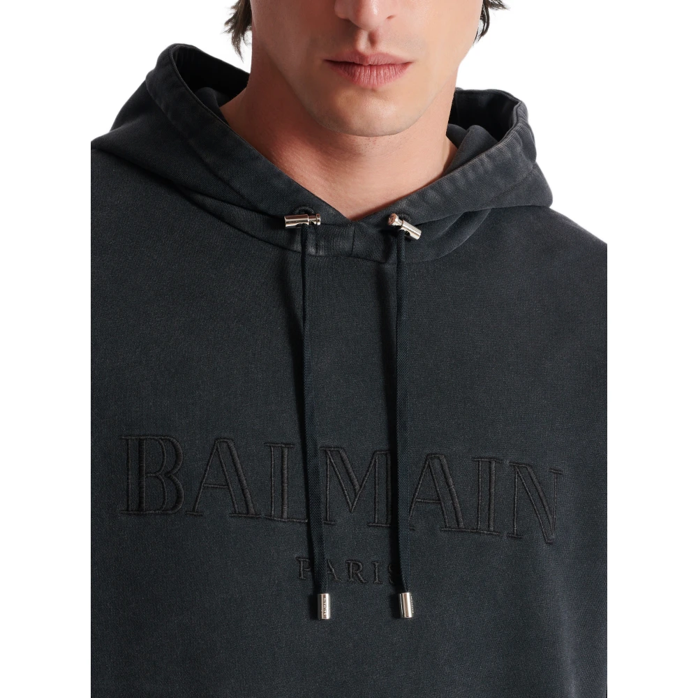 Balmain Vintage geborduurde hoodie Gray Heren