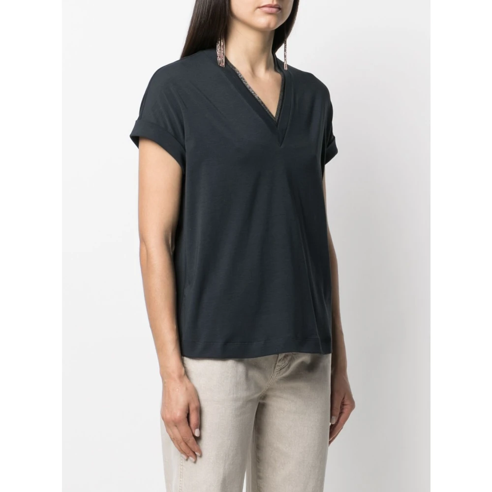 BRUNELLO CUCINELLI Blauwe V-hals katoenen trui Blue Dames