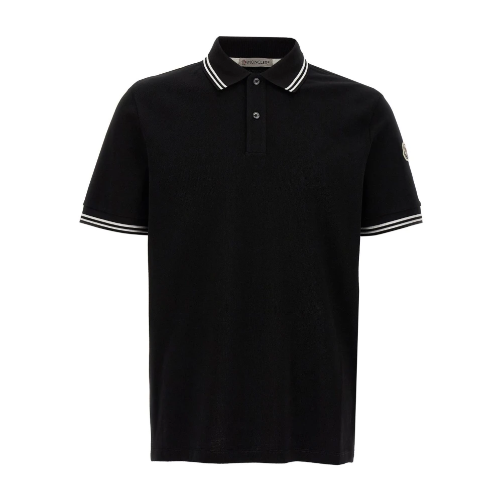 Moncler Zwarte Polo Shirt Korte Mouw Black Heren