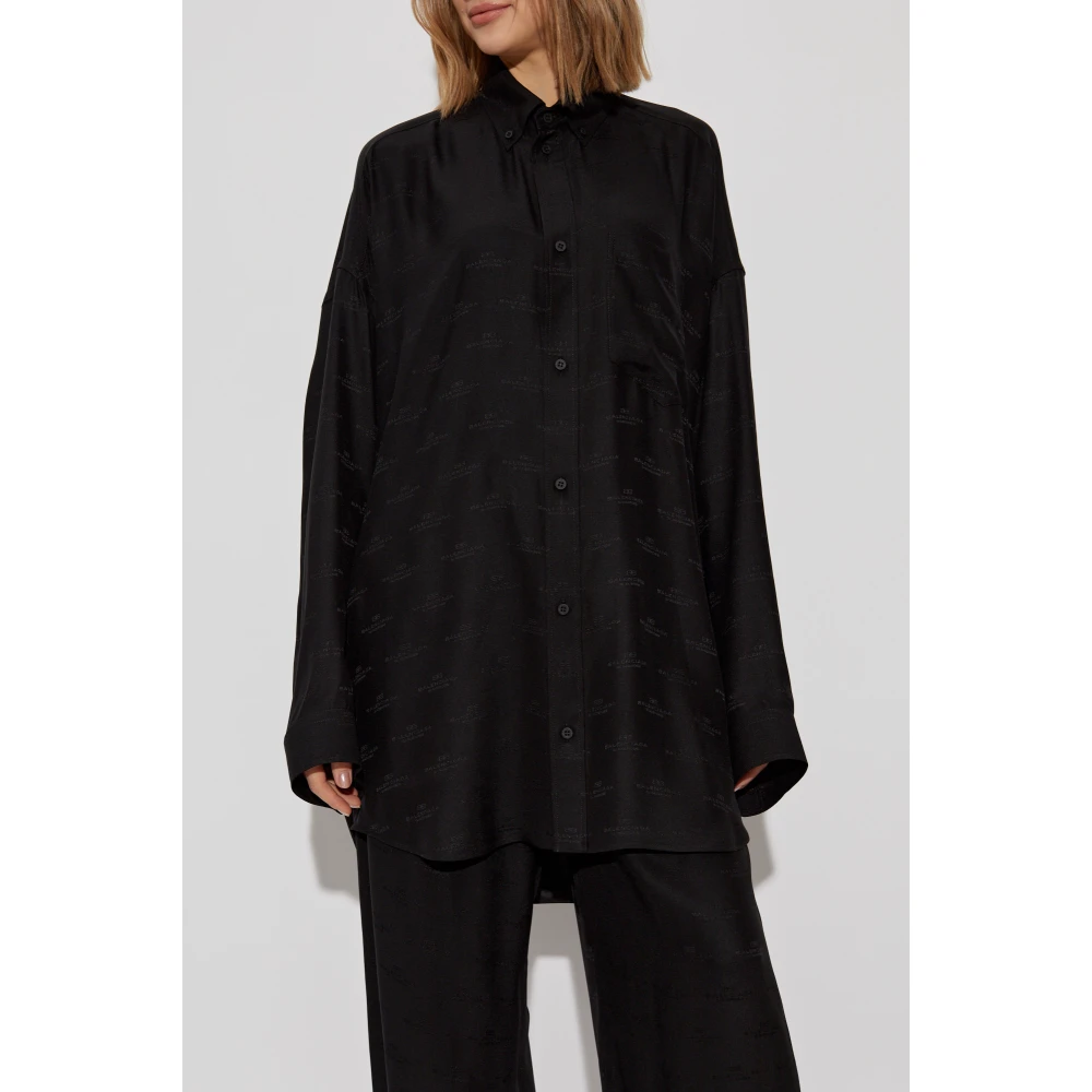 Balenciaga Zijden shirt met zak Black Dames