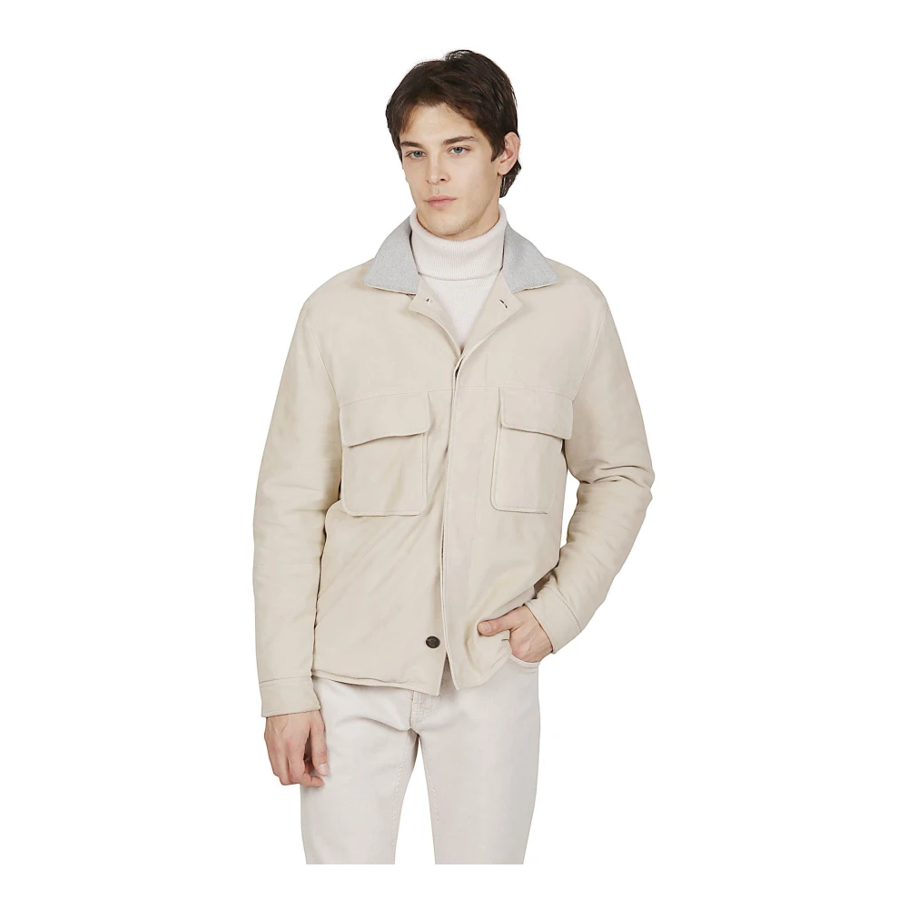 Eleventy Suede Overshirt Jas Beige Heren