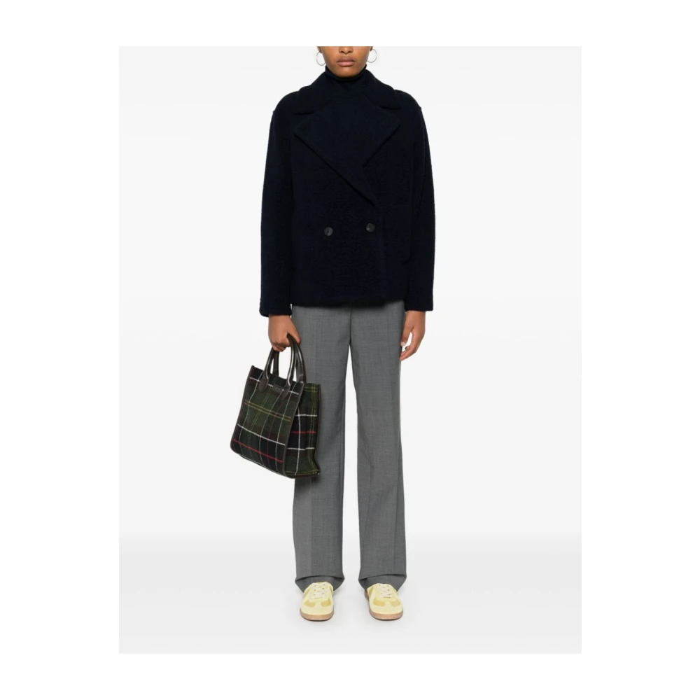 Harris Wharf London Blauwe Wol Bouclé Korte Jas Blue Dames