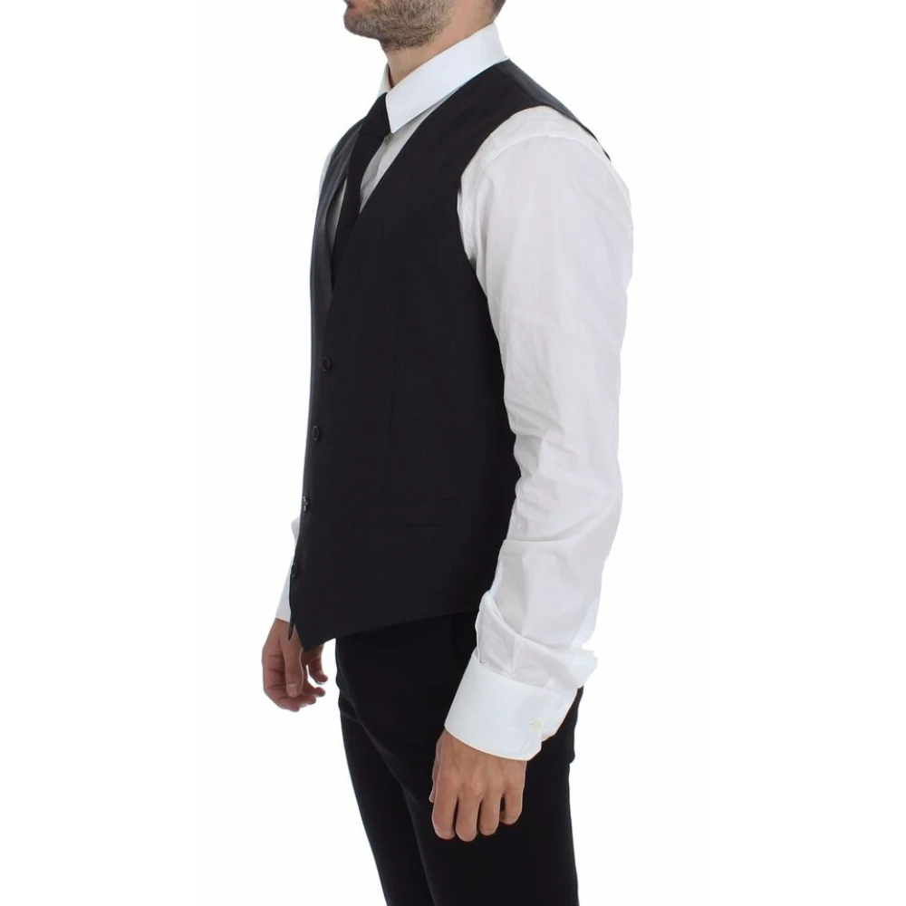 Dolce & Gabbana Grijze wollen vest met verstelbare band Blue Heren