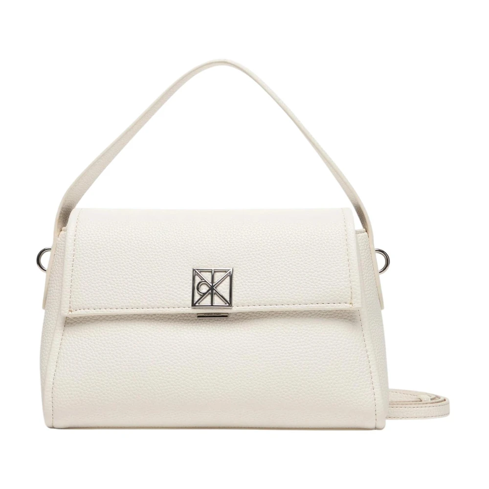 Calvin Klein Women's White Emblem Logo Hardware Pebble Shoulder Bag