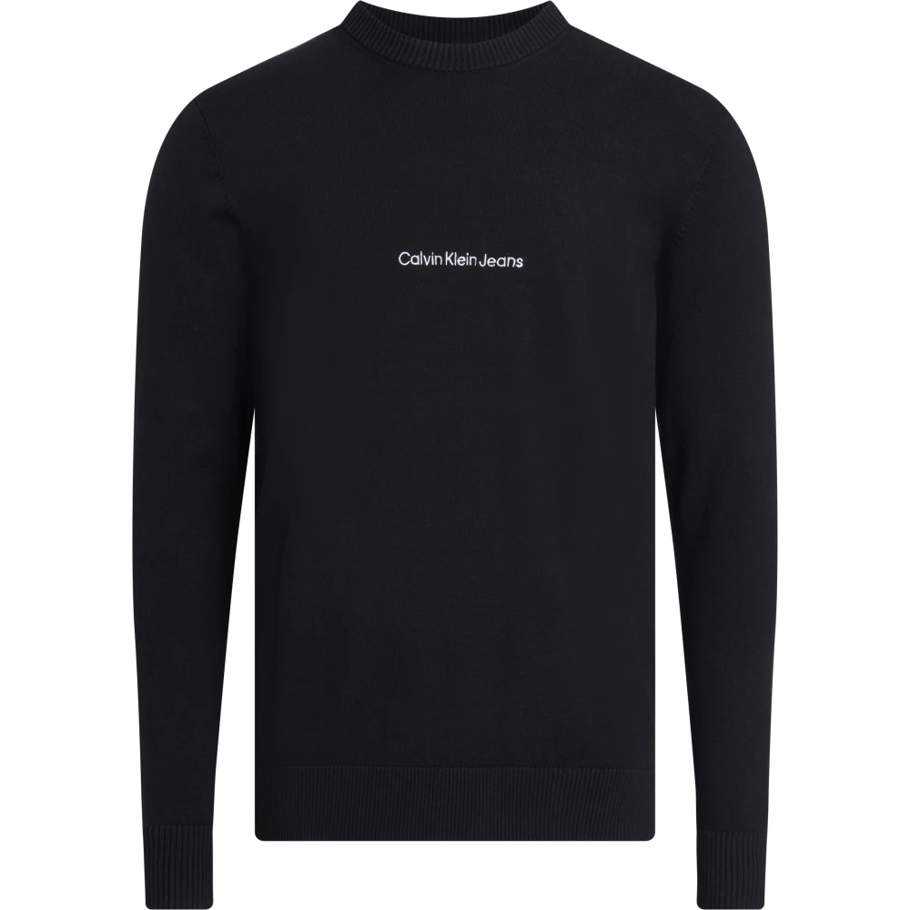 Calvin Klein Men's Black Round-Neck Knitwear, S, Jumper With Contrast Logo