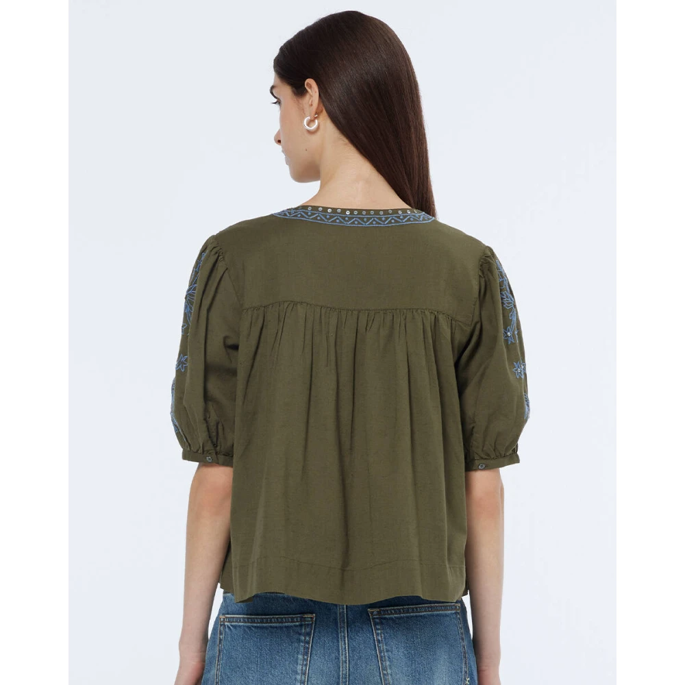 Scotch & Soda Geborduurde Top Blouse Lange Mouw Green Dames