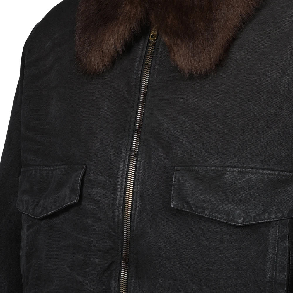 Prada Oversized herenjack met nepbontkraag Black Heren
