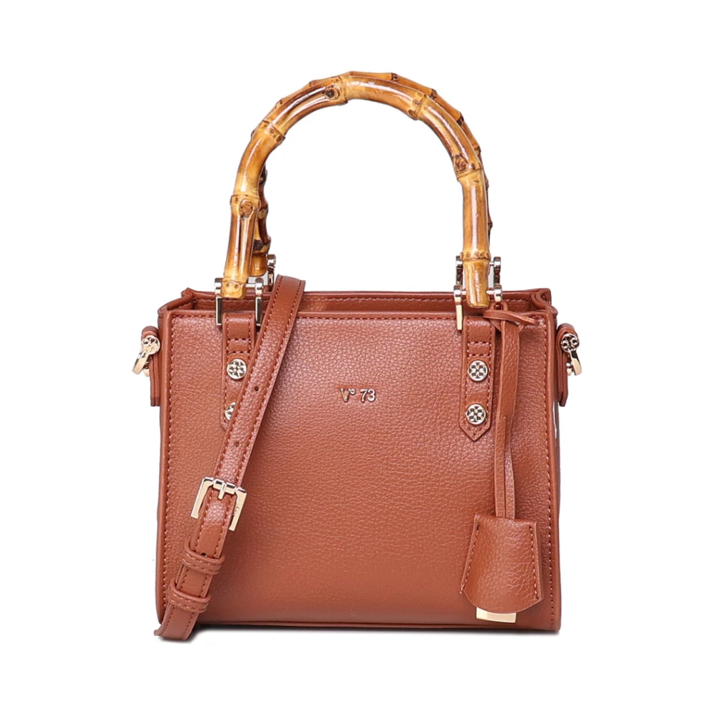 V73 Leren Handtas met Bamboe Handvat Brown Dames