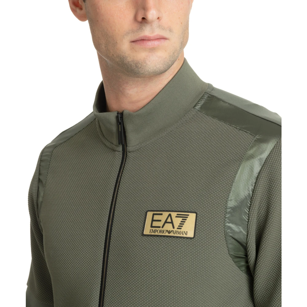 Emporio Armani EA7 Effen Sweatshirt met Ritssluiting Logo en Zakken Green Heren