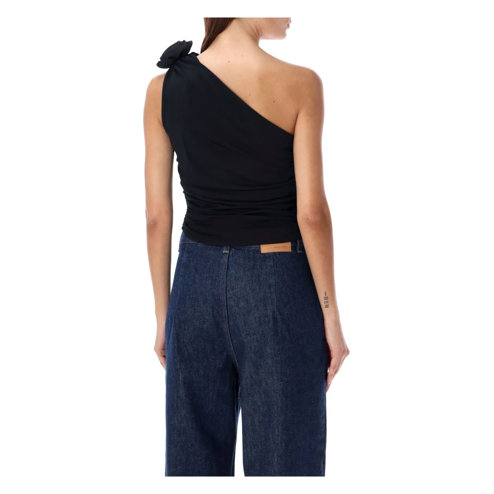 Magda Butrym Zwarte One-Shoulder Top met Bloemen Black Dames