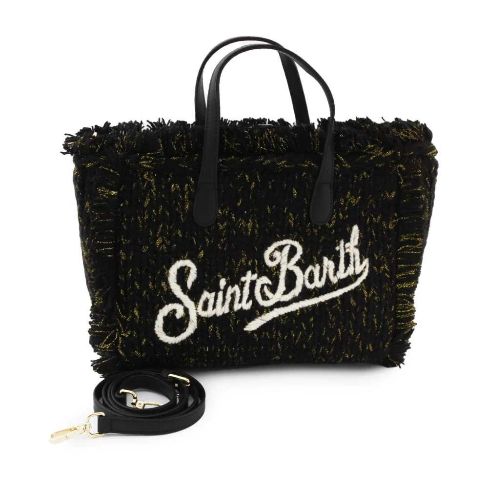 MC2 Saint Barth Colette Handgebreide Lurex Zwarte en Gouden Shopper Tas Black Dames