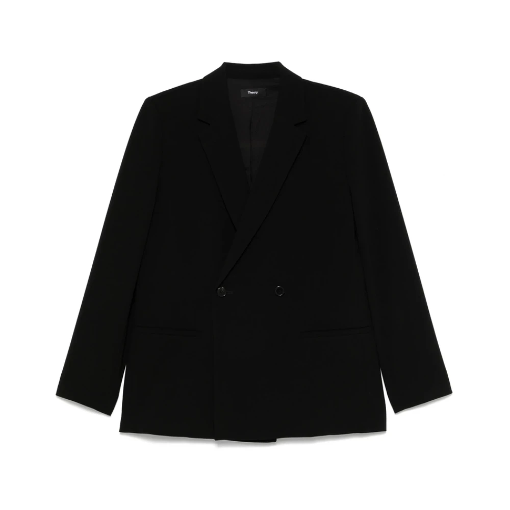 Theory Zwarte double-breasted jas met schoudervullingen Black Dames