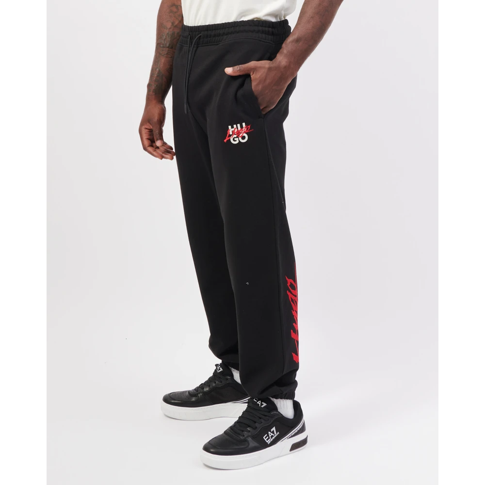 Hugo Boss Zwarte Logo Sweatpants Relaxte Pasvorm Black Heren