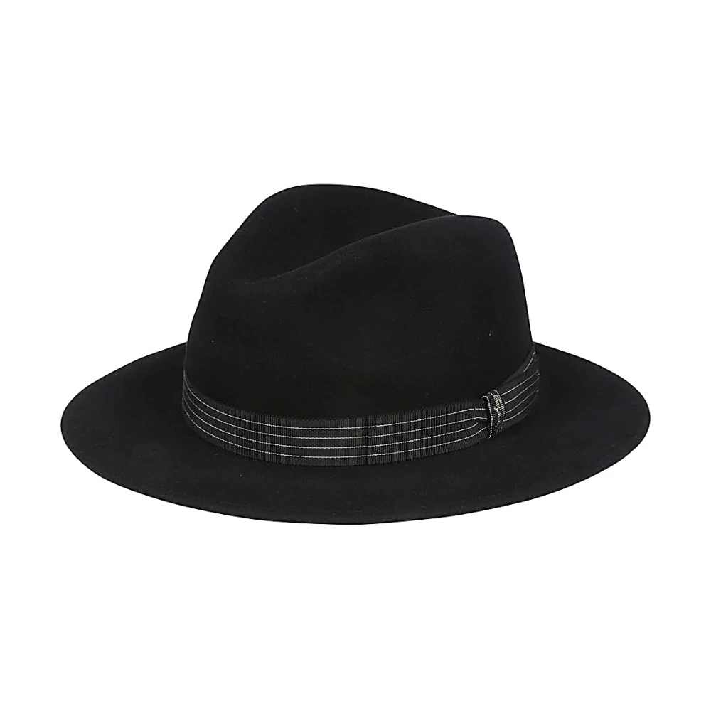 Borsalino Zwarte wol kasjmier hoeden met gestreepte band Black Heren