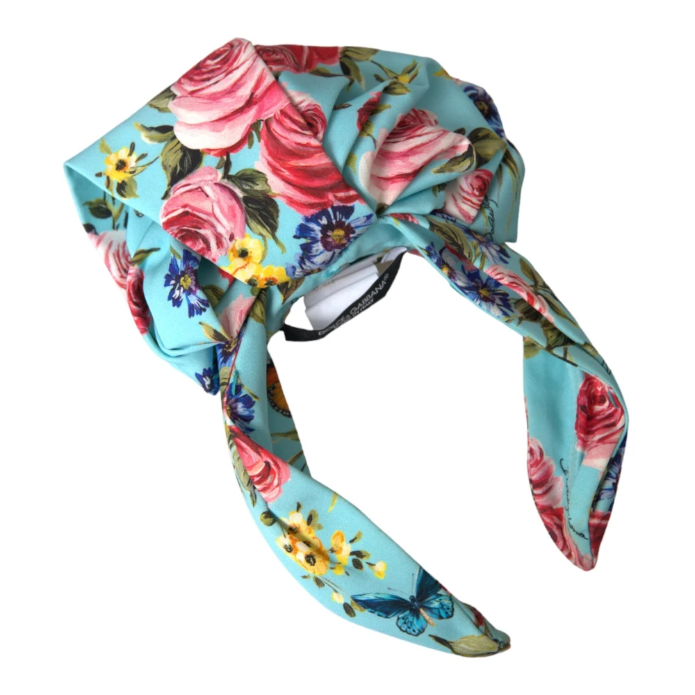 Dolce & Gabbana Turquoise Bloemenapplicatie Zijden Haarband Diadeem Multicolor Dames