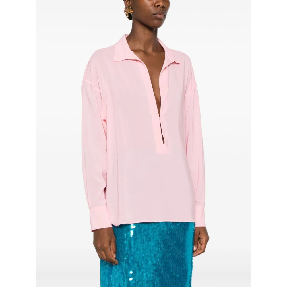 Philosophy di Lorenzo Serafini Rosa V-Hals Crepe Shirt Pink Dames