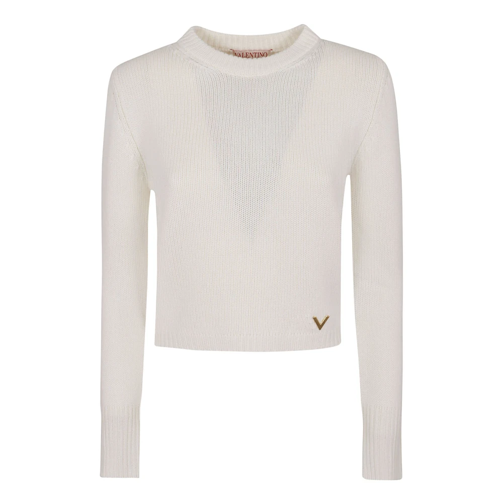 Valentino Garavani Cashmere V Gold Pullover Sweater White Dames