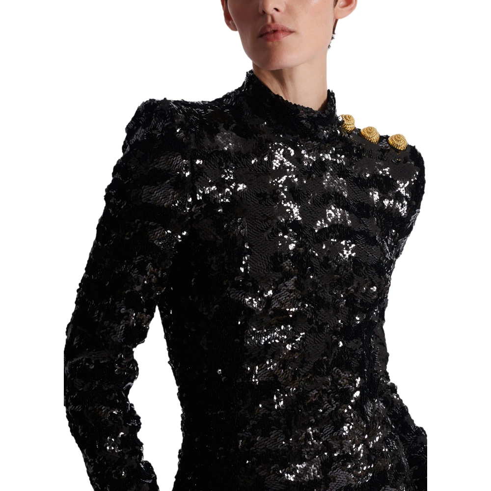 Balmain Lange paillettenjurk Black Dames