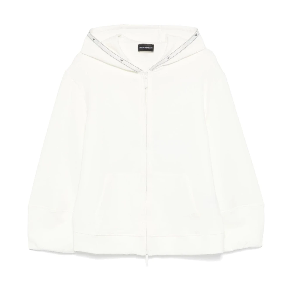 Emporio Armani Witte Sweater met Ritssluiting Capuchon White Dames