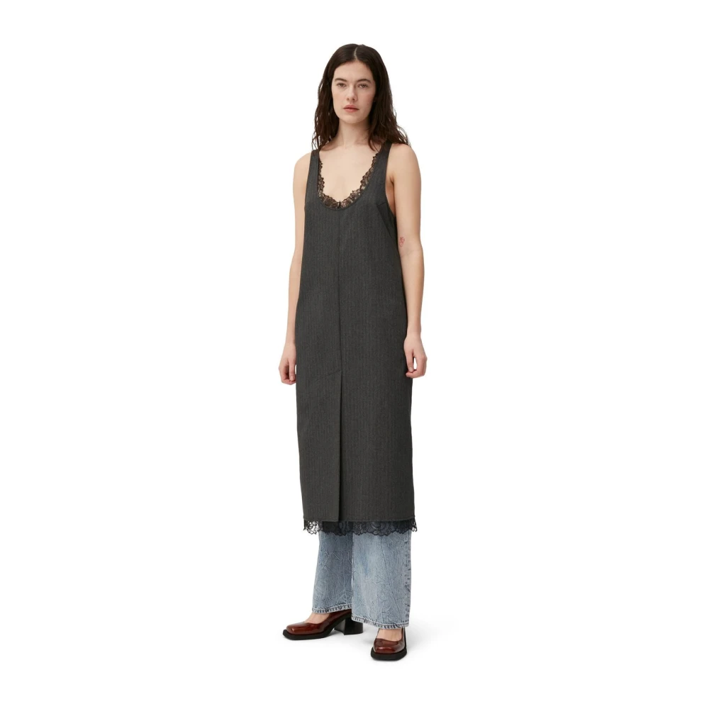 Ganni Kanten Midi Jurk Black Dames
