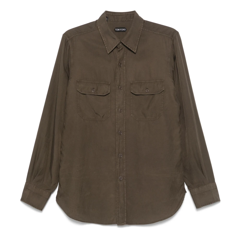 Tom Ford Slim Fit Militaire Twill Shirt Brown Heren