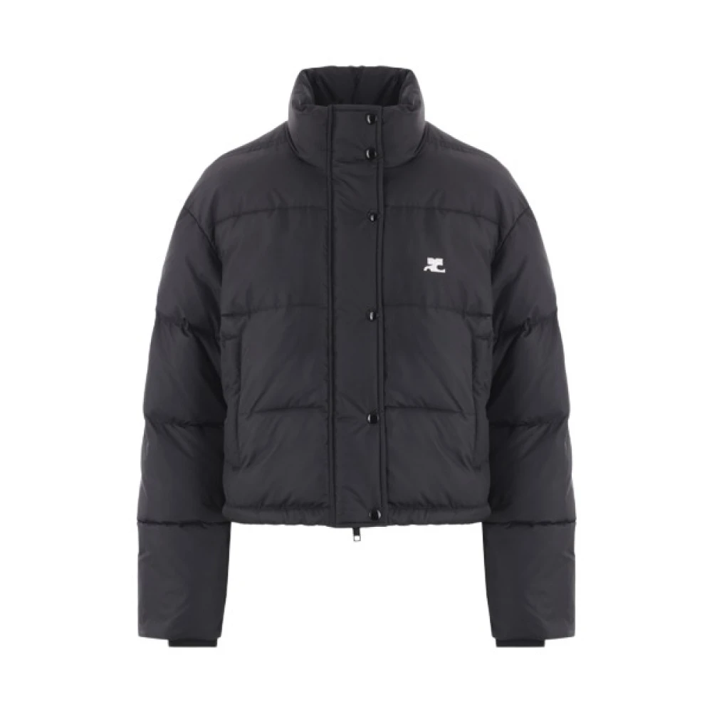 Courrèges Women's Black Winter Jackets, Xs, Padded Cropped Coat With Logo Embroidery