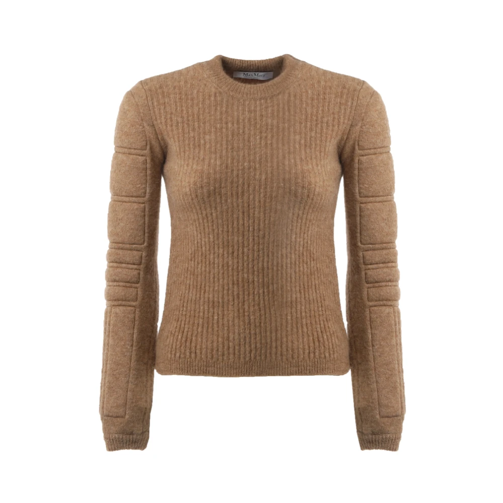 Max Mara Kameel Mohair Sweater Ronde Hals Brown Dames