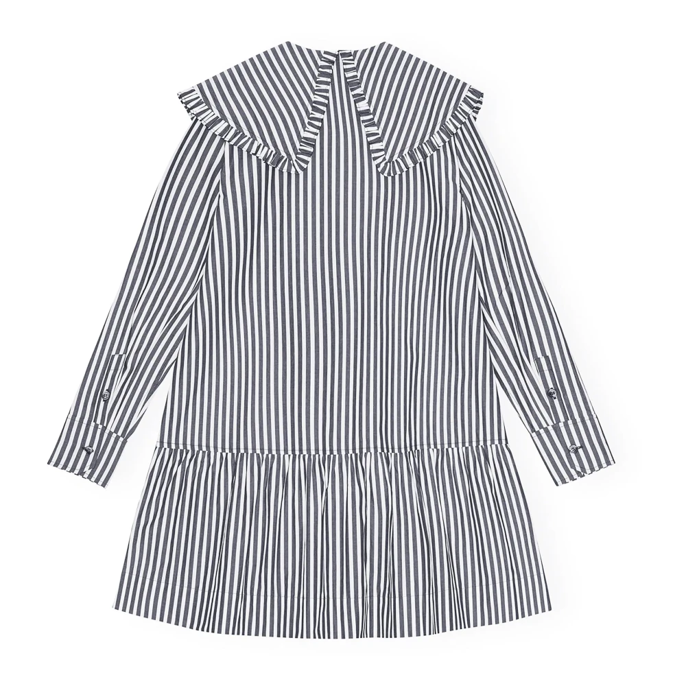 Ganni Gestreepte Grote Kraag Mini Overhemdjurk Black Dames