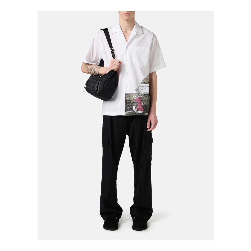 Iceberg Zwarte cargo-fit broek in Tencel met borduursel Black Heren