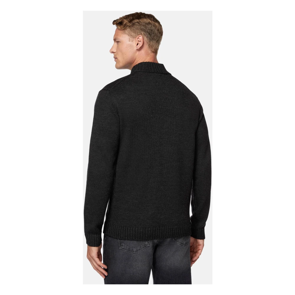 Boggi Milano Mock Polo Neck Jumper Black Heren