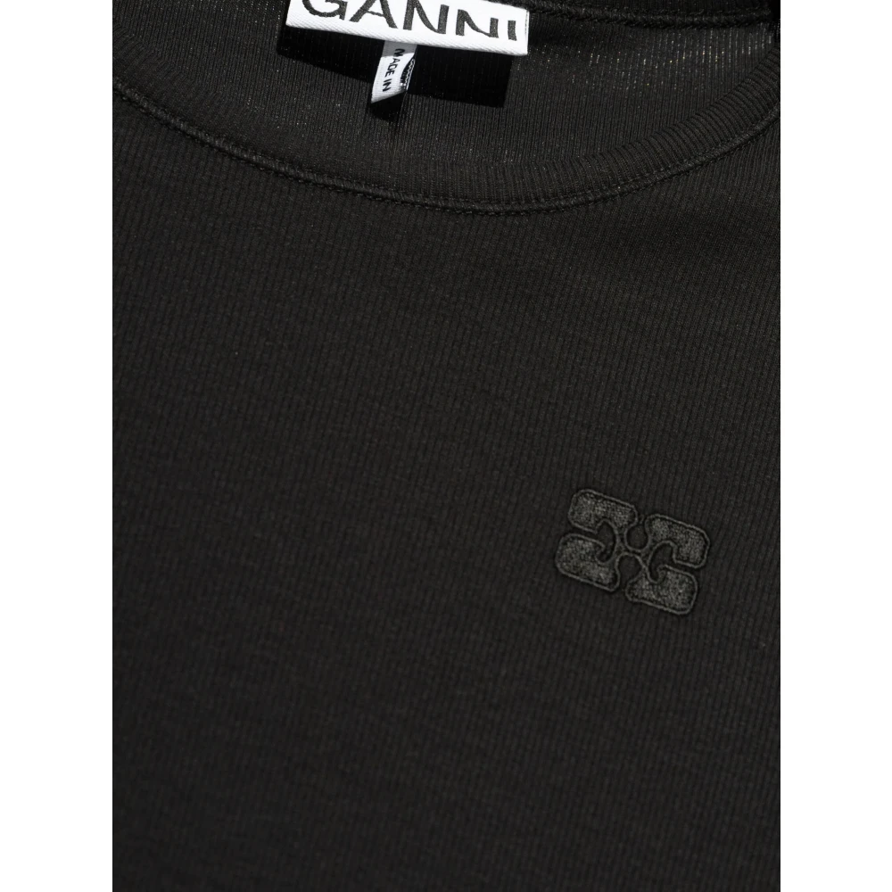 Ganni Zwart Katoenen Logo T-Shirt Black Dames