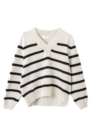 Bayside V-Neck Sweater - Cream Black Stripe