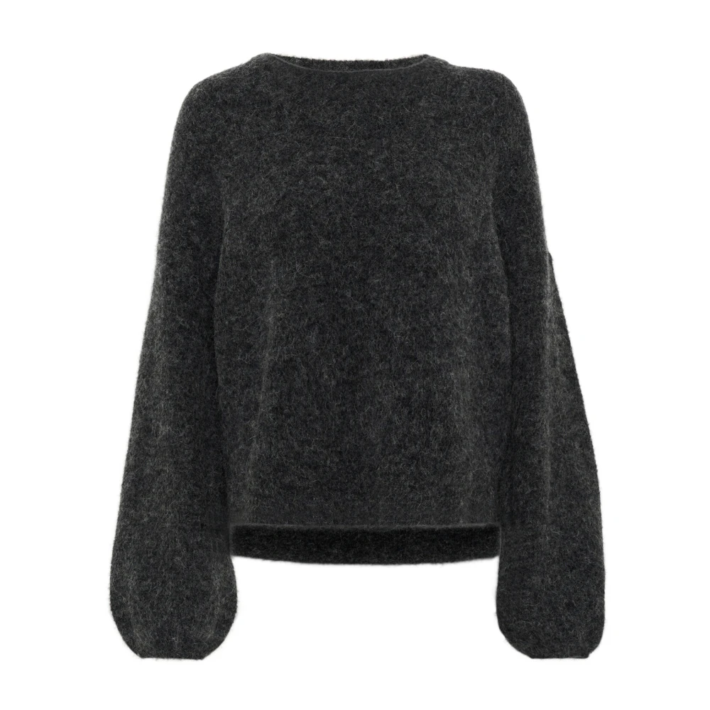 Gestuz Women's Gray Round-Neck Knitwear, 2XS, Soft Knit Pullover With Slit Detail