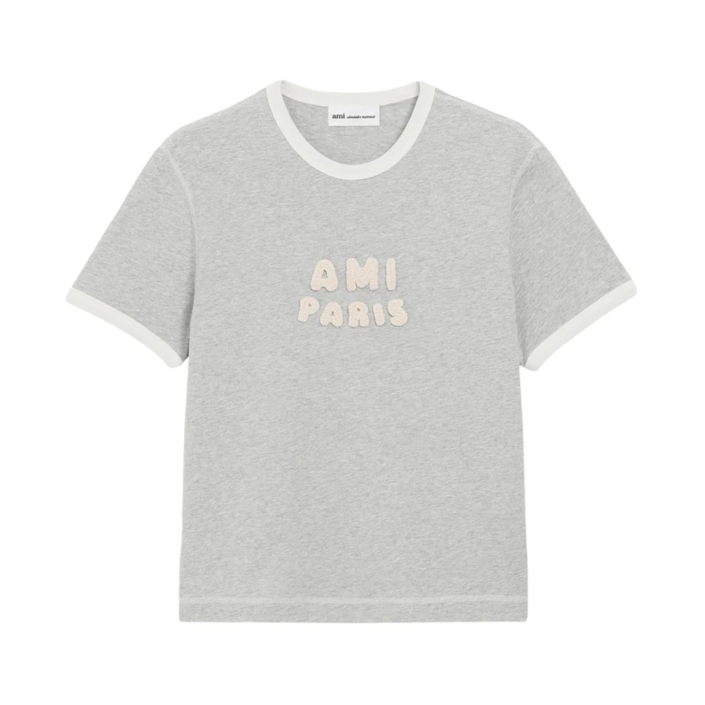 Ami Paris, T-Shirts, unisex, Gray, Size: M Logo Patch T-Shirt