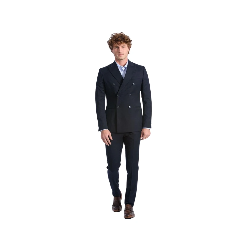 Baldinini Blauw Wollen Double Breasted Pak Blue Heren