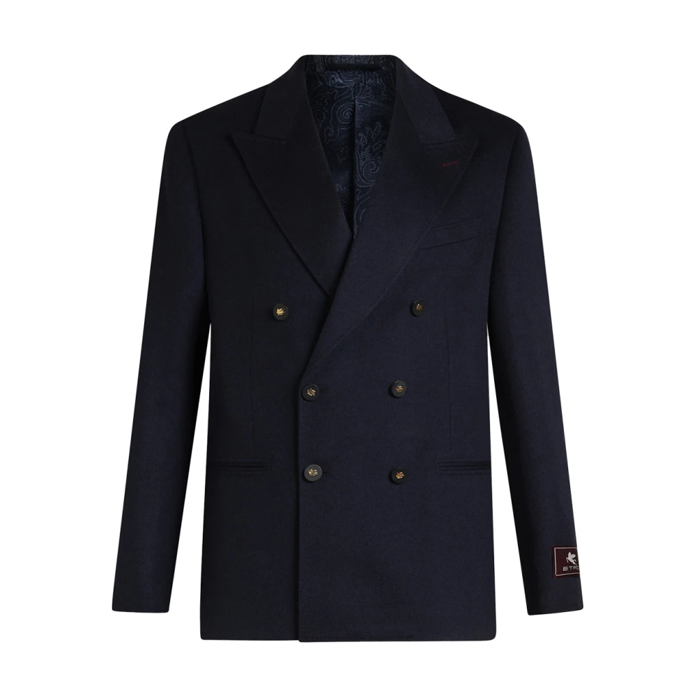 ETRO Navy Blauw Kasjmier Dubbelrijige Blazer Blue Heren