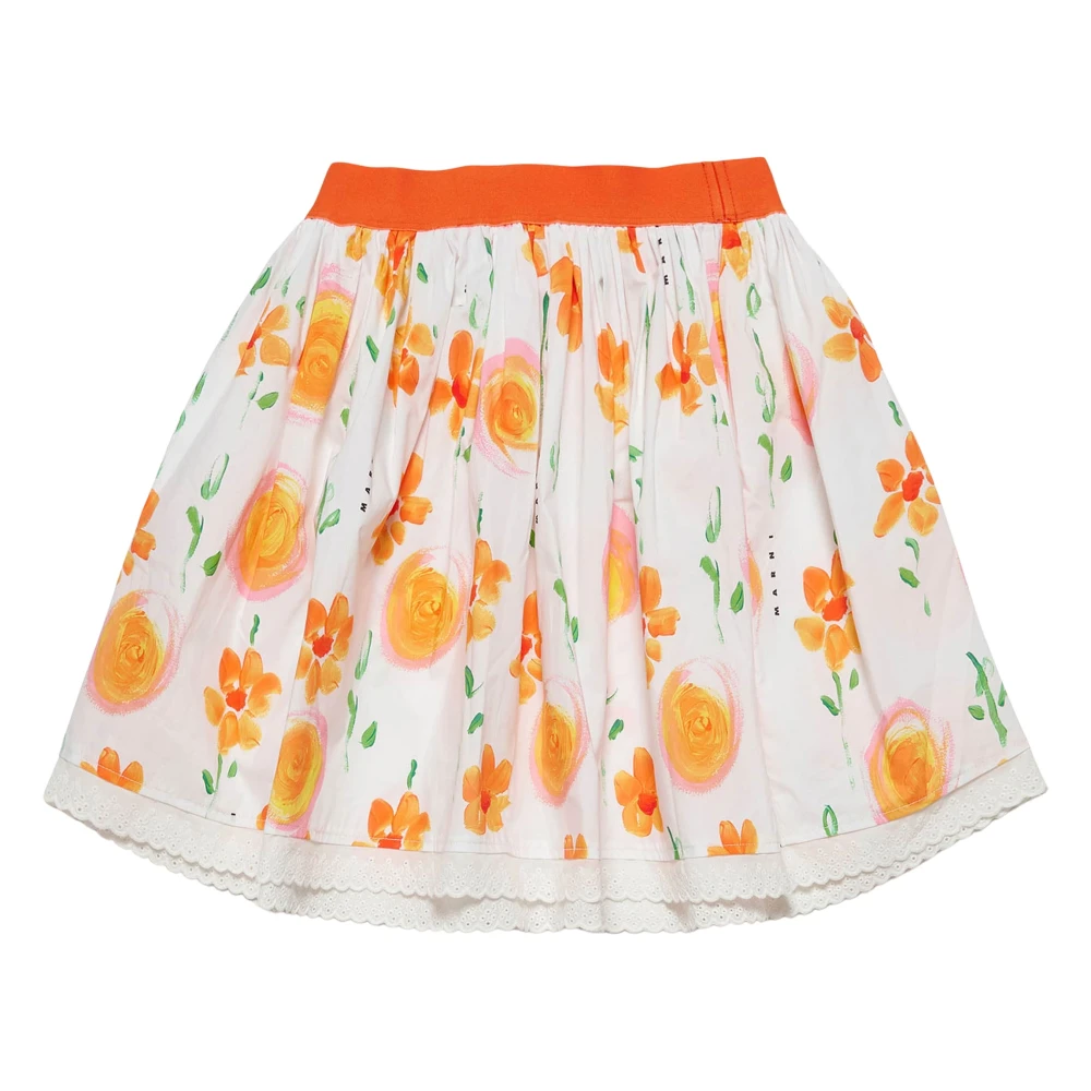 Marni , Kids Skirts, Female, Multicolor, 8 Y, Girls Flower Print Skirt In Orange