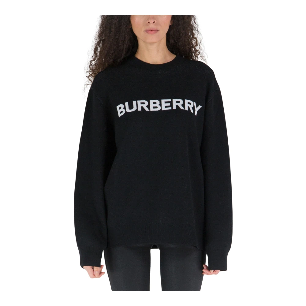 Burberry Zwarte Trui Regular Fit Geschikt voor Koud Weer 74% Wol 26% Katoen Black