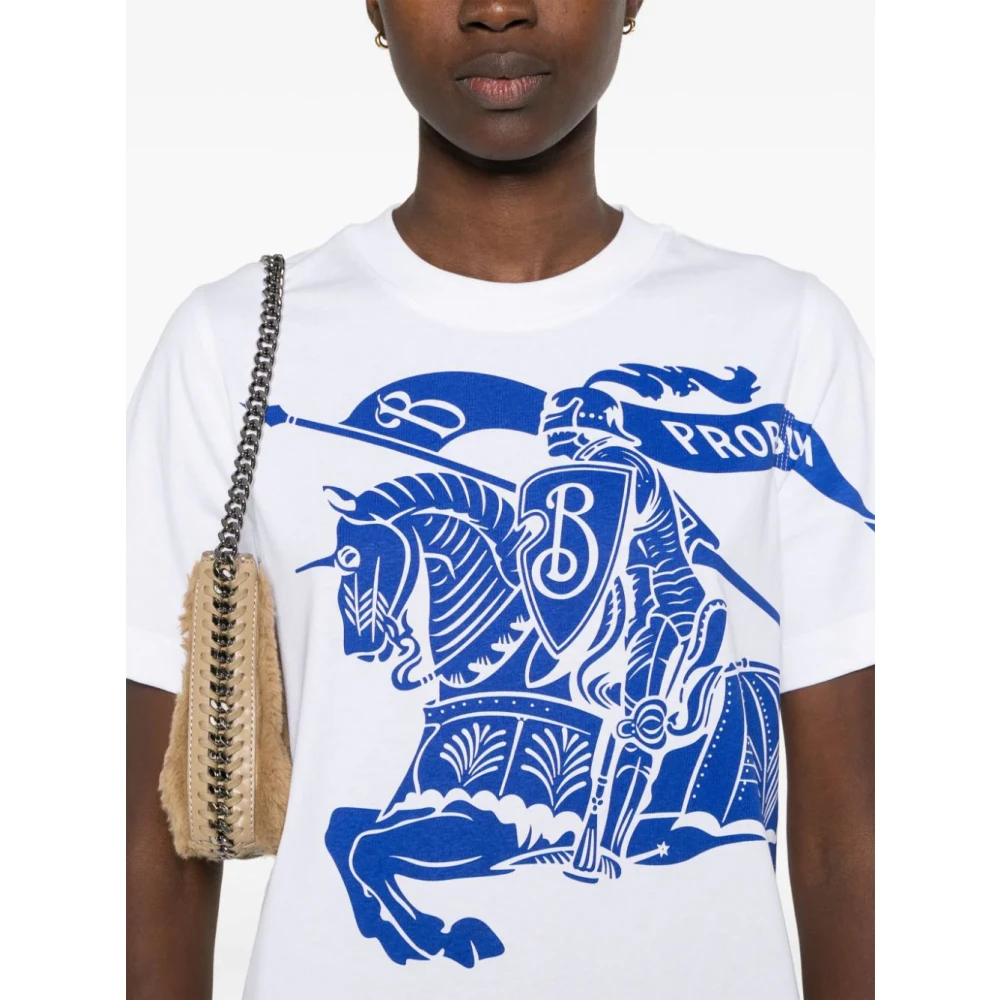 Burberry Equestrian Knight Design Wit T-shirts Polos White Dames