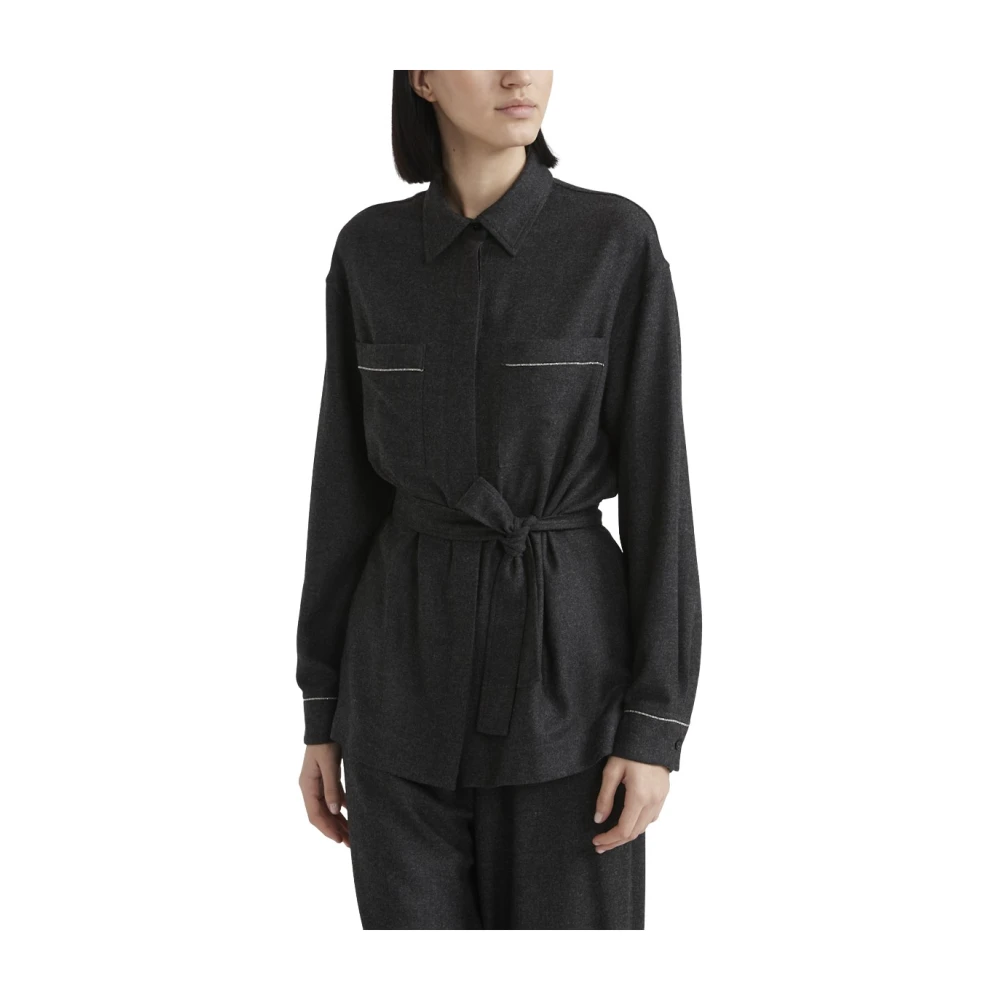 PESERICO Wol en viscose flanellen overhemd Gray Dames